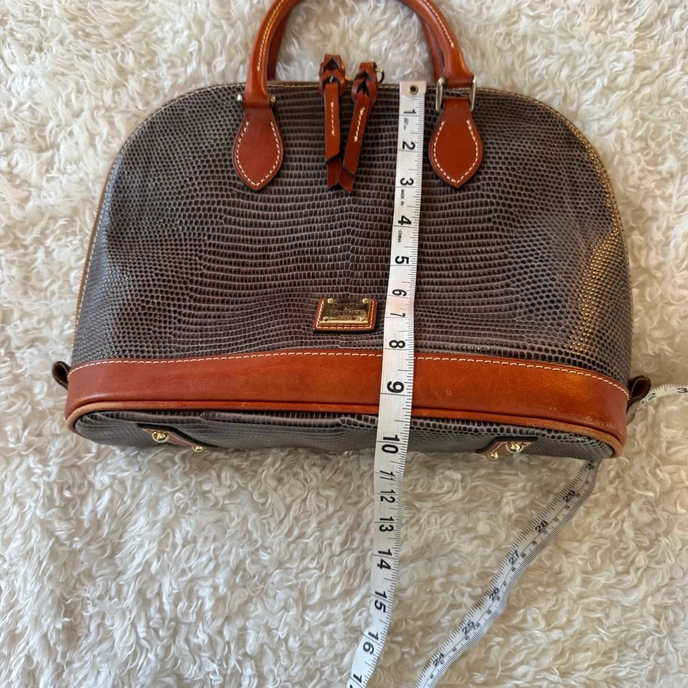 Dooney & Bourke Lizard Embossed Leather Domed Satchel | Brown Leather W/Strap - Picture 12 of 16
